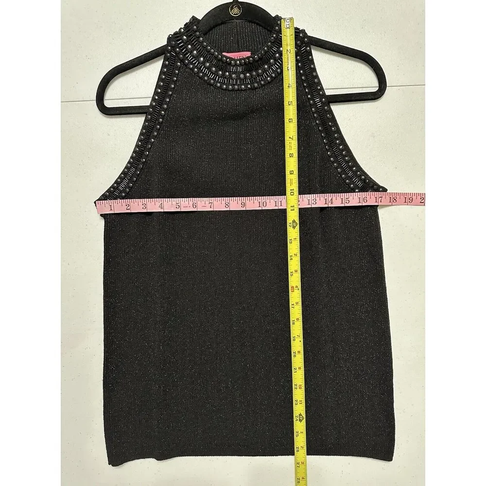 Carmen Black Metallic Sparkle Cardigan & Beaded Neckline Halter Top 2 Piece XL - Picture 7 of 7